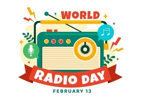 monde radio journée vecteur illustration sur 13 février pour la communication médias utilisé et écoute public dans plat dessin animé Contexte conception