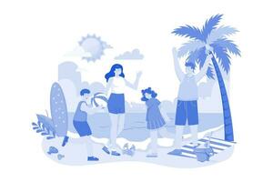 famille plage vacances illustration concept sur une blanc Contexte vecteur