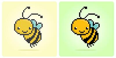 abeille dans 8 bit pixel art. animal pixels Jeu les atouts dans vecteur des illustrations de 8 bit Jeu actifs. traverser point modèle ou perles modèle vecteur