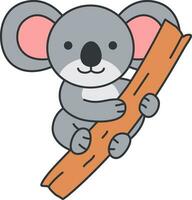 mignonne koala en portant une en bois bâton. vecteur illustration dans dessin animé style.