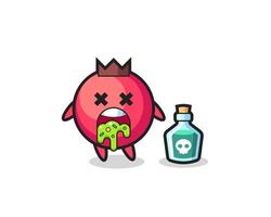 illustration d'un personnage de canneberge vomissant à cause d'un empoisonnement vecteur