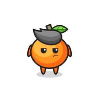 personnage de mandarine mignon avec une expression suspecte vecteur