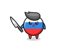 Adorable mascotte d'insigne du drapeau russe en tant que psychopathe tenant un couteau vecteur