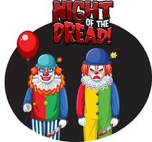 Badge de la nuit de l'effroi avec deux clowns effrayants vecteur