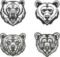 grisonnant ours tête icône ensemble illustration silhouette vecteur