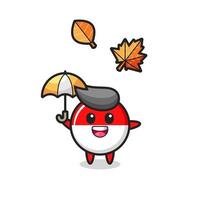 dessin animé de l'insigne du drapeau indonésien mignon tenant un parapluie en automne vecteur