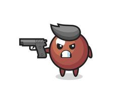 le personnage mignon de boule de chocolat tire avec un pistolet vecteur