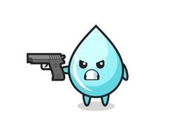 le mignon personnage de goutte d'eau tire avec une arme à feu vecteur