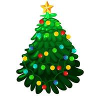 vecteur Noël arbre. dessin animé vert arbre avec gerland et étoile