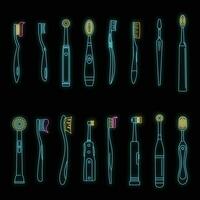 brosse à dents dentaire Icônes ensemble vecteur néon