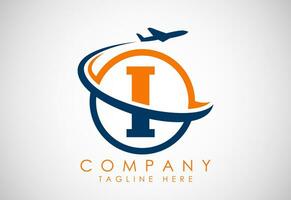 initiale alphabet je avec avion. Voyage Icônes. aviation logo signe, en volant symbole. vol icône vecteur