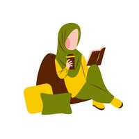 illustration de hijab femme en train de lire livre vecteur