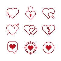 ensemble d'icônes de coeur de ligne simple vecteur