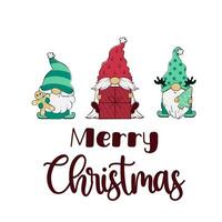 vecteur illustration de une Noël carte avec dessin animé gnomes et joyeux Noël caractères. prêt à l'emploi salutation carte modèle