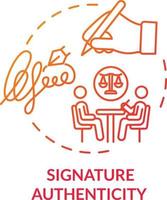 icône de concept rouge d'authenticité de signature vecteur