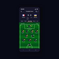 modèle vectoriel d'interface de smartphone de scores de football en direct