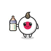 personnage de dessin animé d'insigne de drapeau de bébé japon avec une bouteille de lait vecteur