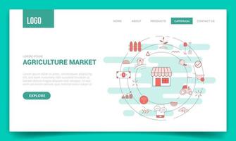 concept de marché agricole avec icône de cercle pour modèle de site Web vecteur