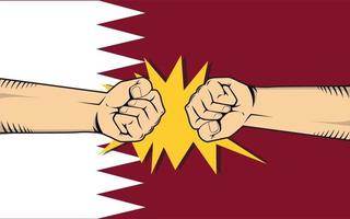 qatar protestation avec combat au poing à la main avec le drapeau du qatar en arrière-plan vecteur