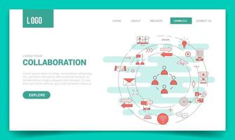 concept de collaboration avec icône de cercle pour modèle de site Web vecteur