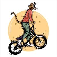 illustration vectorielle d'une statue de tigre faisant du vélo vecteur