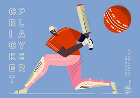 Joueur de cricket pose frapper vecteur illustration personnage