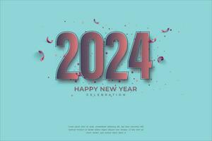 content Nouveau année 2024. foncé Nombres avec foncé confettis et bleu style sur élégant Contexte vecteur