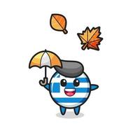 dessin animé du drapeau grec mignon tenant un parapluie en automne vecteur