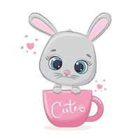 mignon bébé lapin dans une tasse. illustration vectorielle. vecteur