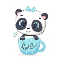 mignon bébé panda dans une tasse. illustration vectorielle. vecteur