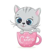 mignon bébé chaton en tasse. illustration vectorielle. vecteur