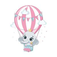 mignon bébé éléphant sur une illustration de ballon à air chaud.vector. vecteur