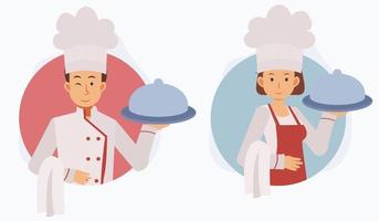 homme et femme chef, personnage de dessin animé vectoriel plat.