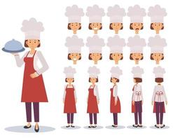 création de personnage de chef féminin avec différentes vues vecteur