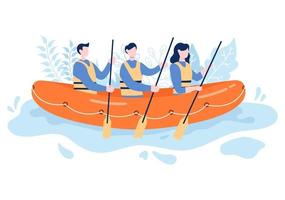 rafting, canoë, kayak dans l'illustration vectorielle de la rivière vecteur