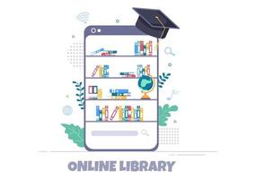 éducation numérique de la bibliothèque en ligne avec illustration de l'apprentissage à distance vecteur