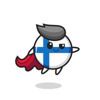 Le personnage mignon de super-héros d'insigne de drapeau de la Finlande vole vecteur