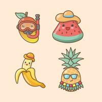 vecteur main tiré fruit mangue pastèque banane ananas vacances plage fête kawai mignonne illustration