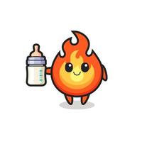 personnage de dessin animé de feu de bébé avec une bouteille de lait vecteur