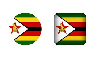 plat carré et cercle Zimbabwe drapeau Icônes vecteur