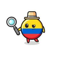 le personnage de détective d'insigne de drapeau de la colombie analyse une affaire vecteur
