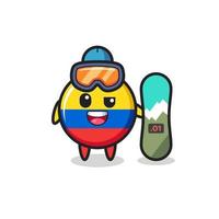 illustration du caractère insigne du drapeau colombien avec style snowboard vecteur