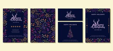 élégant joyeux Noël et content Nouveau année ensemble de salutation cartes, affiches, vacances couvertures vecteur