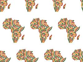 sans couture modèle arrière-plan, décoratif symbole Afrique carte, silhouette de africain continent avec abstrait lignes ornement dans Couleur de la poêle africain drapeau - rouge, jaune, vert. vecteur
