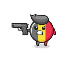 le mignon personnage insigne du drapeau belge tire avec une arme à feu vecteur