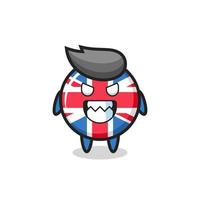 expression maléfique de l'insigne du drapeau du royaume-uni personnage de mascotte mignon vecteur