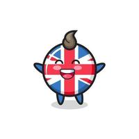 personnage de dessin animé d'insigne de drapeau du royaume-uni heureux bébé vecteur