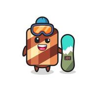 illustration du personnage de wafer roll avec style snowboard vecteur