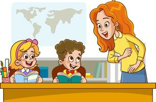 prof avec des gamins et globe dans le salle de cours vecteur illustration graphique conception