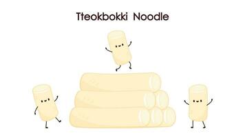 mignonne tteokbokki nouille dessin animé. coréen rue aliments. Facile vecteur logo saucisse. tteokbokki est coréen aliments.